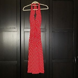 Fit and flare halter dress. Just past knee